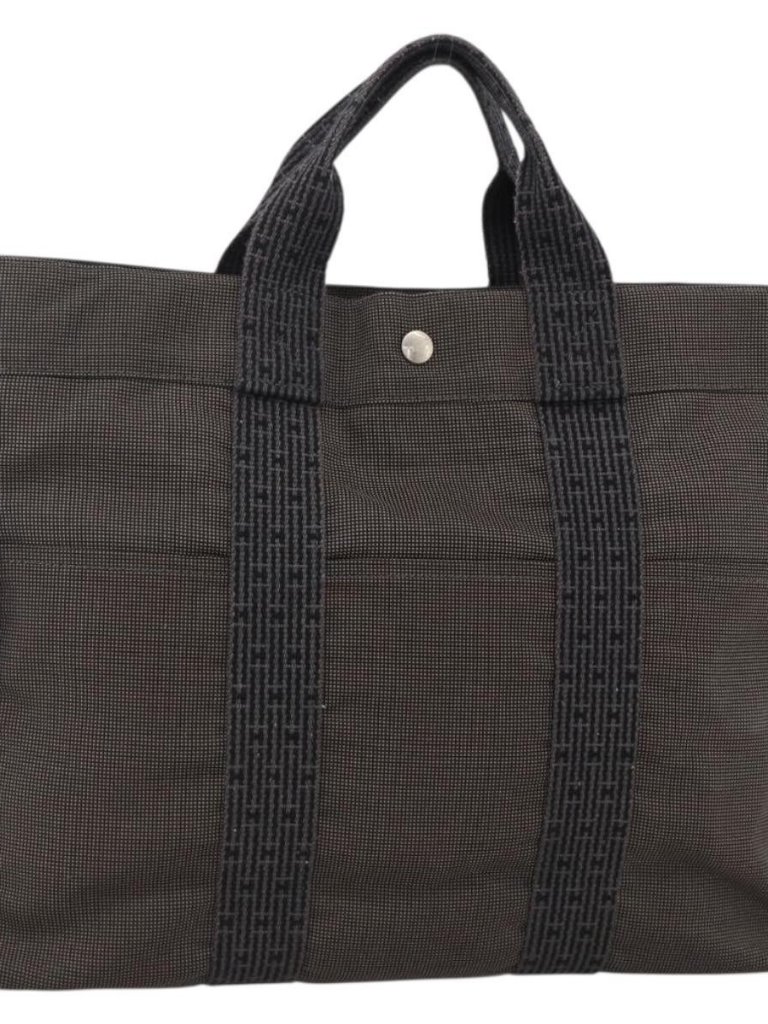 Hermes Her Line Mm Hand Bag Canvas Gray Auth Ykz1100